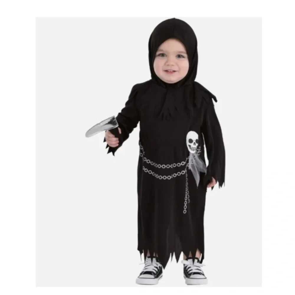 Amscan Toddler Baby Grim Reaper Skeleton Suit Halloween Costume size 3-6M